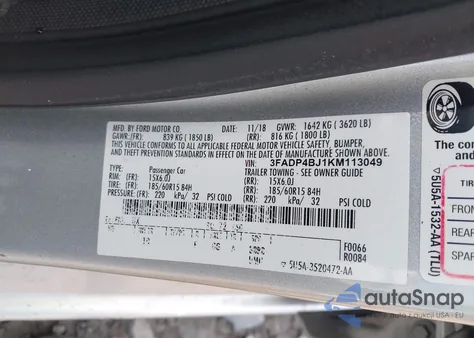 2019 Ford Fiesta Se from USA, damaged, VIN 3FADP4BJ1KM113049